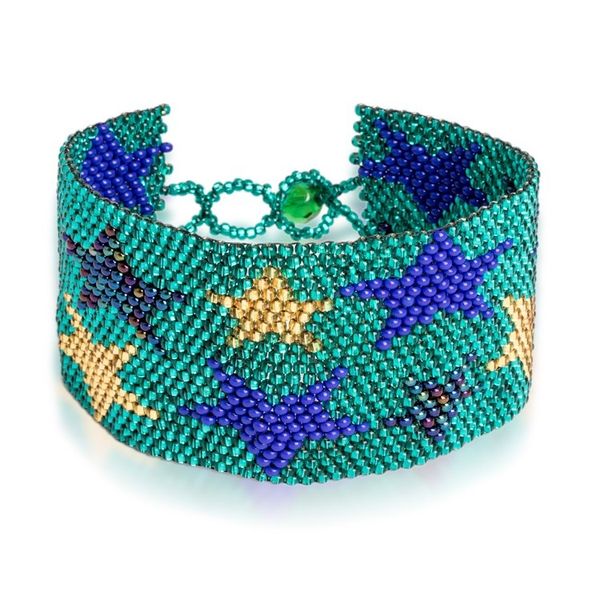 Alternate image for Teal Star Motif Beaded Wristband Bracelet Constellation in Teal