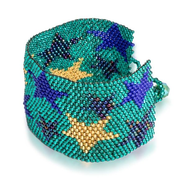 Alternate image for Teal Star Motif Beaded Wristband Bracelet Constellation in Teal