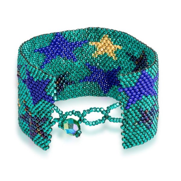 Alternate image for Teal Star Motif Beaded Wristband Bracelet Constellation in Teal