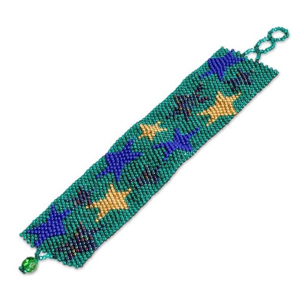Alternate image for Teal Star Motif Beaded Wristband Bracelet Constellation in Teal