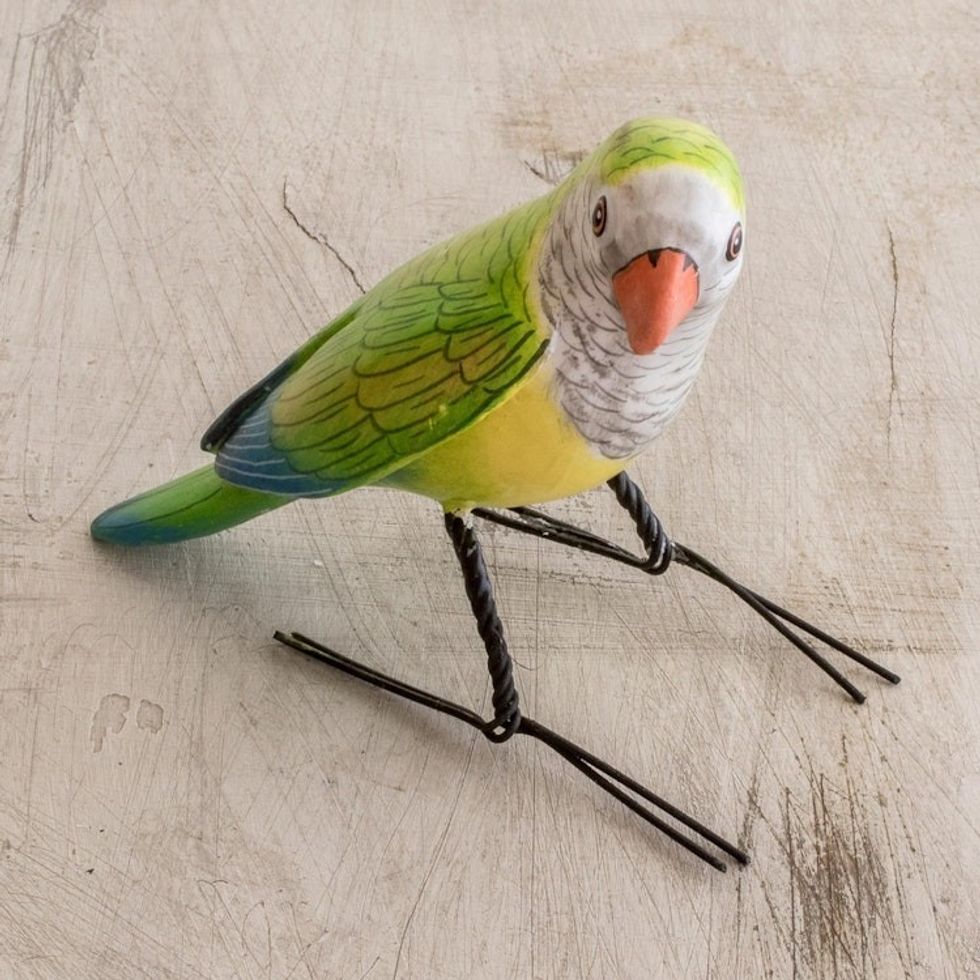 Guatemala Handcrafted Ceramic Monk Parakeet Figurine 'Monk Parakeet'