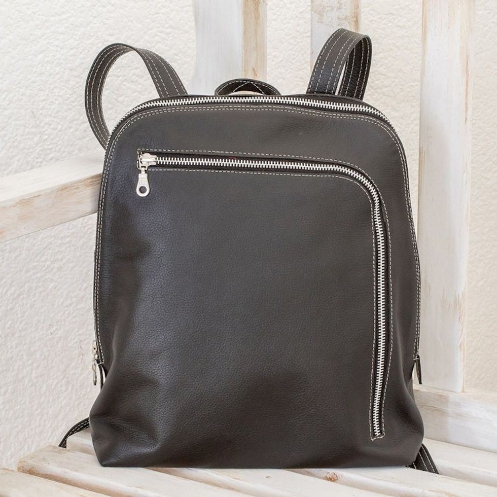 Handcrafted Leather Backpack in Black from Costa Rica 'Stylish Voyager in Black'