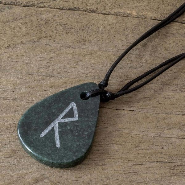 Alternate image for Jade Rune Pendant Necklace for Men and Women Rune Raidho