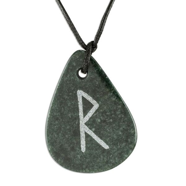 Alternate image for Jade Rune Pendant Necklace for Men and Women Rune Raidho