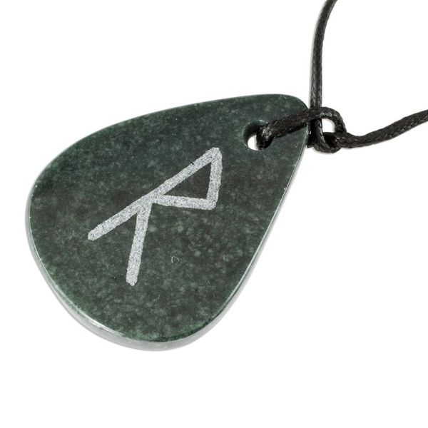 Alternate image for Jade Rune Pendant Necklace for Men and Women Rune Raidho