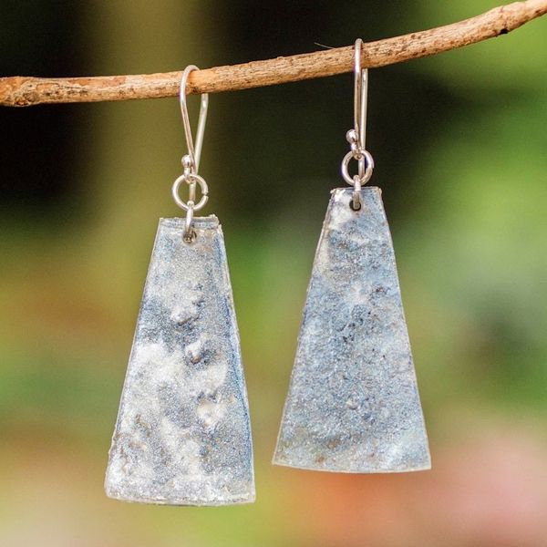 Alternate image for Recycled CD Dangle Earrings in Grey from Guatemala Silver Light