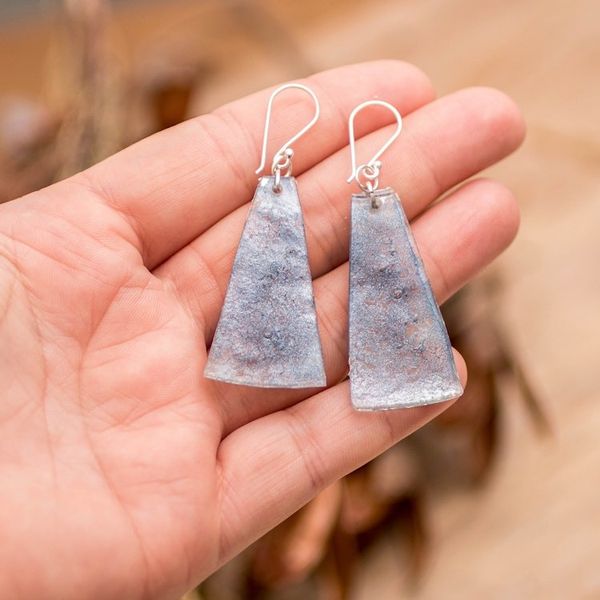 Alternate image for Recycled CD Dangle Earrings in Grey from Guatemala Silver Light
