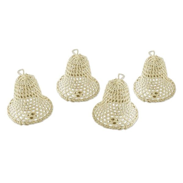 Alternate image for Handmade Natural Fiber Bell Ornaments Set of 4 Holiday Bells