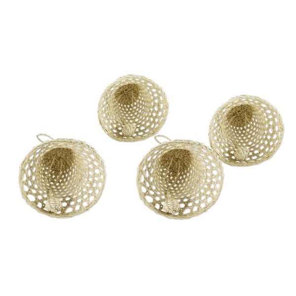 Alternate image for Handmade Natural Fiber Bell Ornaments Set of 4 Holiday Bells