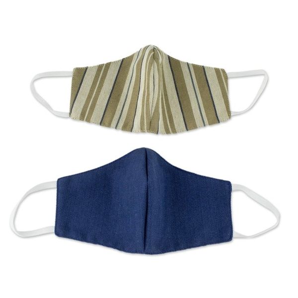 Alternate image for Brown Striped Blue Handwoven Cotton Face Masks Maya Handlooms