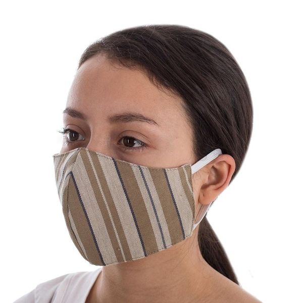 Alternate image for Brown Striped Blue Handwoven Cotton Face Masks Maya Handlooms