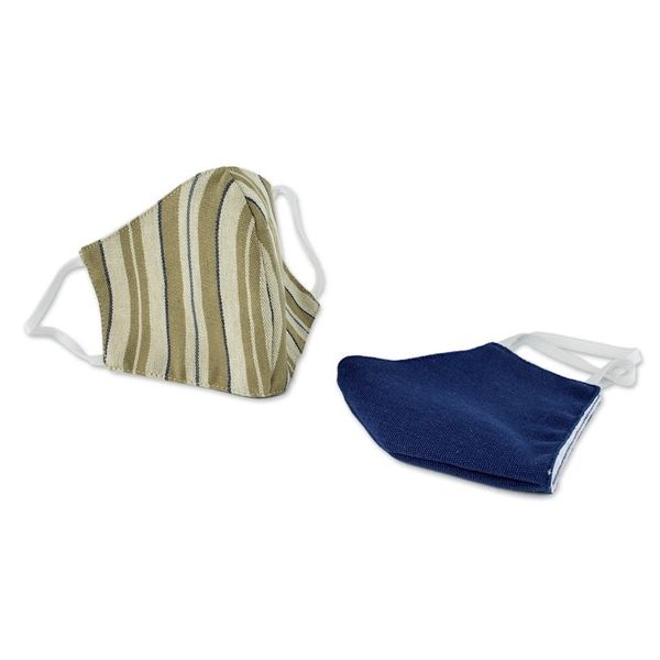 Alternate image for Brown Striped Blue Handwoven Cotton Face Masks Maya Handlooms