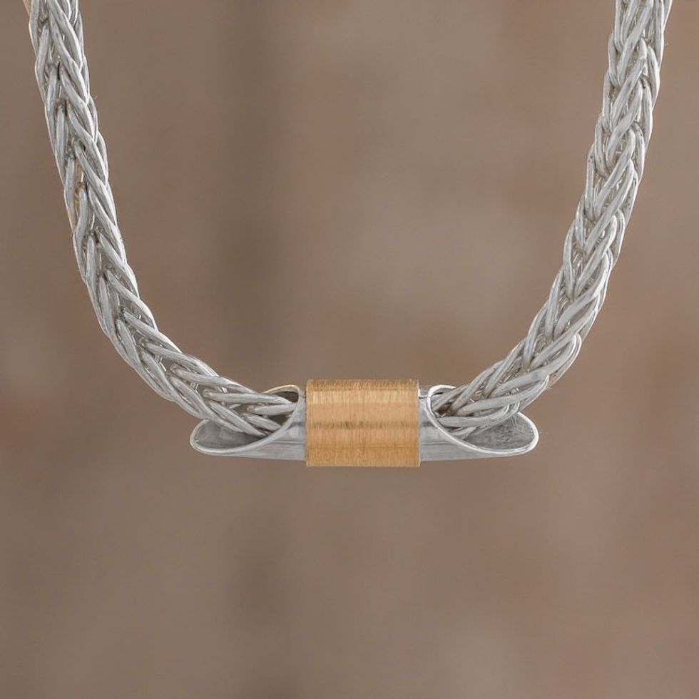 22k Gold Accent Sterling Silver Pendant Necklace 'Elegant Form'
