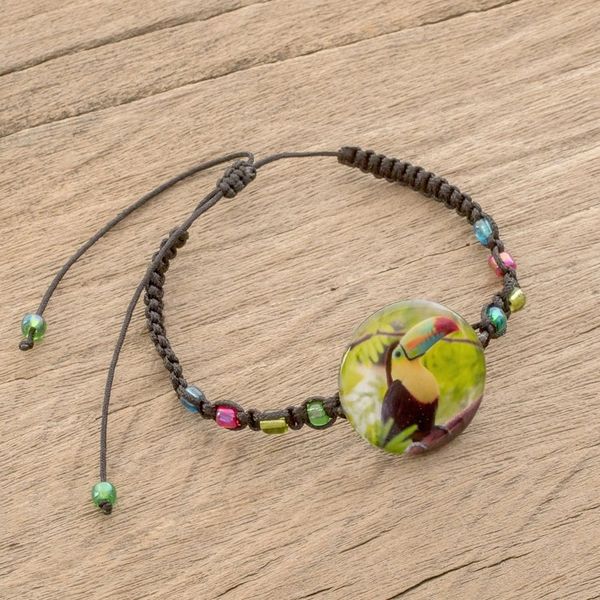 Alternate image for Toucan Glass Beaded Macrame Pendant Bracelet from Costa Rica Rainbow-Billed Toucan