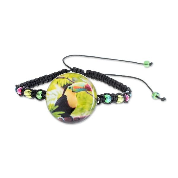 Alternate image for Toucan Glass Beaded Macrame Pendant Bracelet from Costa Rica Rainbow-Billed Toucan