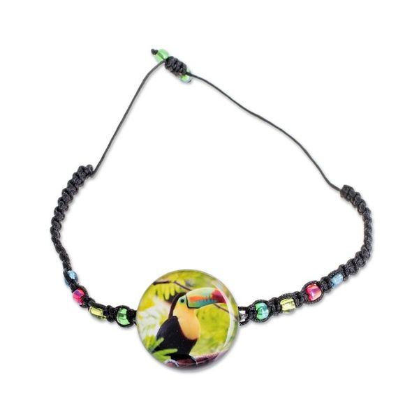 Alternate image for Toucan Glass Beaded Macrame Pendant Bracelet from Costa Rica Rainbow-Billed Toucan