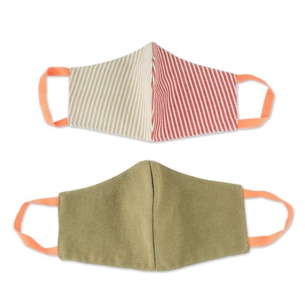Alternate image for 2 Adults Handwoven Cotton Masks in Brown-Red Stripes Brown Candy Stripe Brown