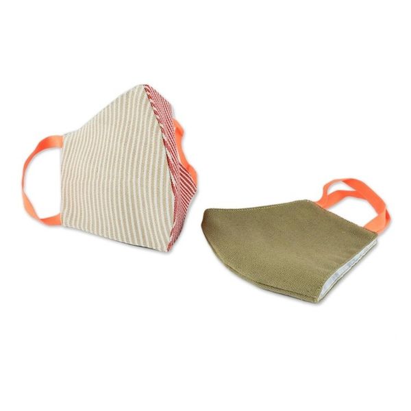 Alternate image for 2 Adults Handwoven Cotton Masks in Brown-Red Stripes Brown Candy Stripe Brown