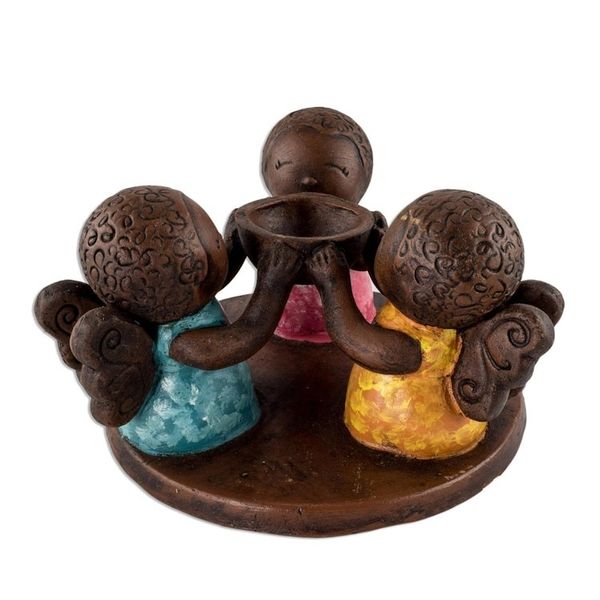 Alternate image for Salvadoran Ceramic Angel Tealight Candleholder Angel Trio