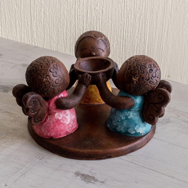 Alternate image for Salvadoran Ceramic Angel Tealight Candleholder Angel Trio