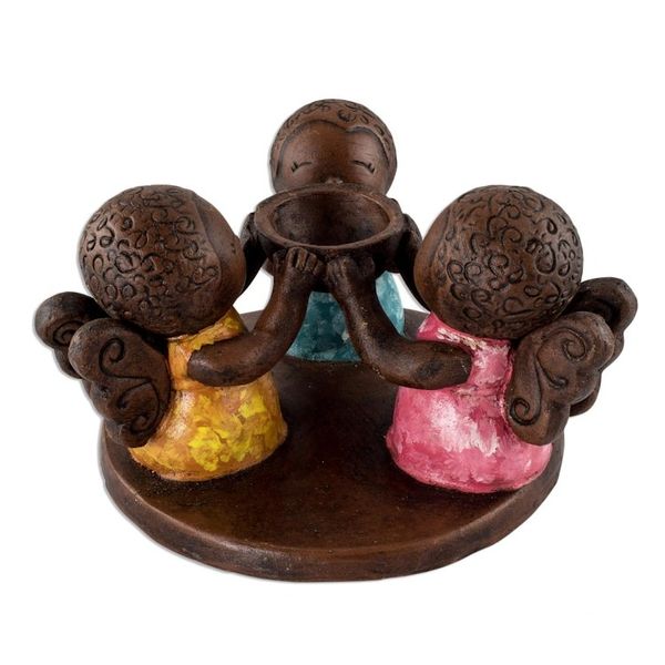 Alternate image for Salvadoran Ceramic Angel Tealight Candleholder Angel Trio
