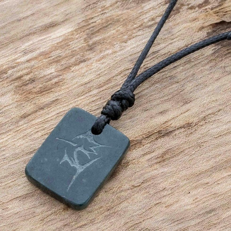 Swordfish Pendant Necklace in Dark Green Jade from Guatemala 'Breaching Swordfish'