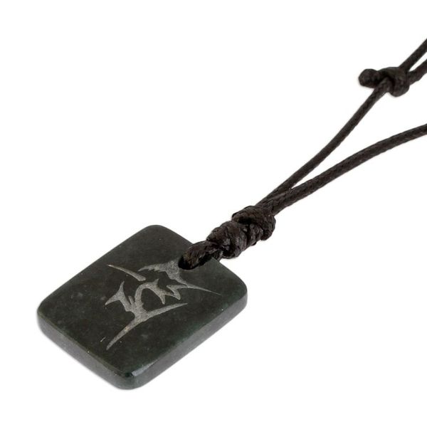 Alternate image for Swordfish Pendant Necklace in Dark Green Jade from Guatemala Breaching Swordfish