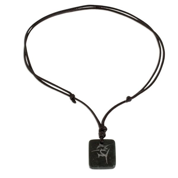 Alternate image for Swordfish Pendant Necklace in Dark Green Jade from Guatemala Breaching Swordfish