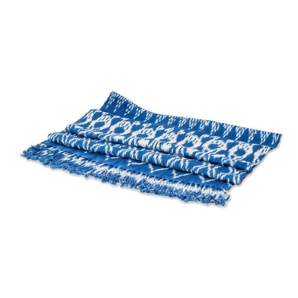 Alternate image for Handwoven Royal Blue Shibori Rayon Shawl from Guatemala Royal Blue Silhouettes