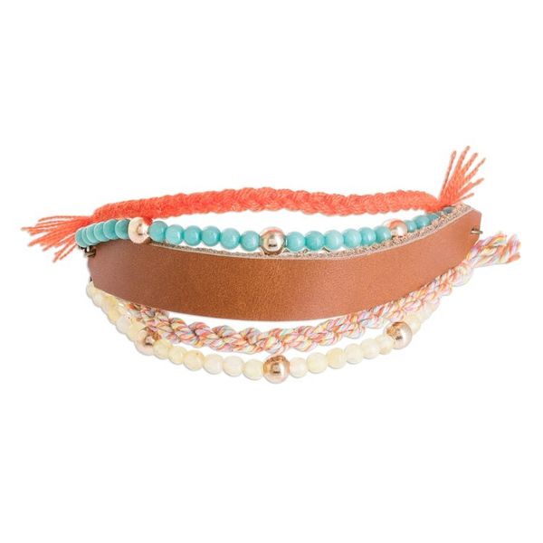 Alternate image for Glass Beaded Sepia Leather Wristband Bracelet Sepia Combination