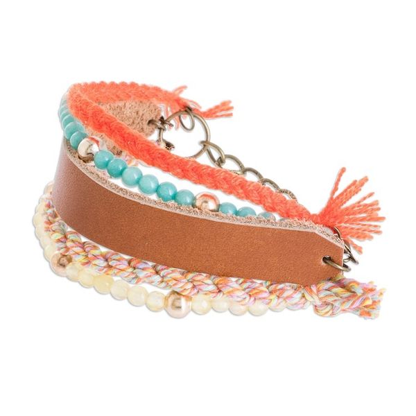Alternate image for Glass Beaded Sepia Leather Wristband Bracelet Sepia Combination