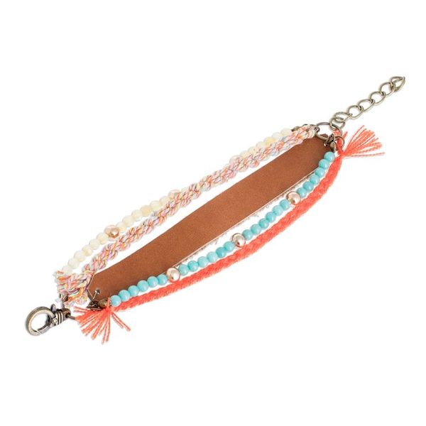 Alternate image for Glass Beaded Sepia Leather Wristband Bracelet Sepia Combination