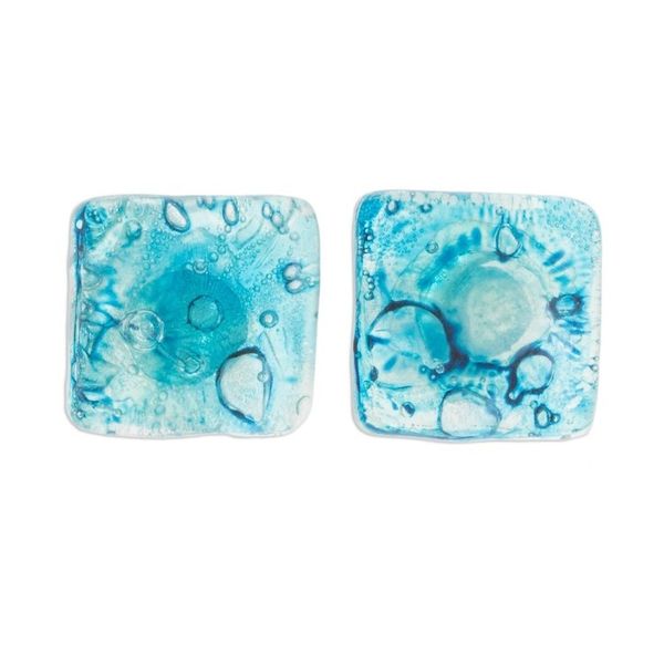 Alternate image for Recycled CD Stud Earrings in Blue from Guatemala Bubble Explosion in Blue