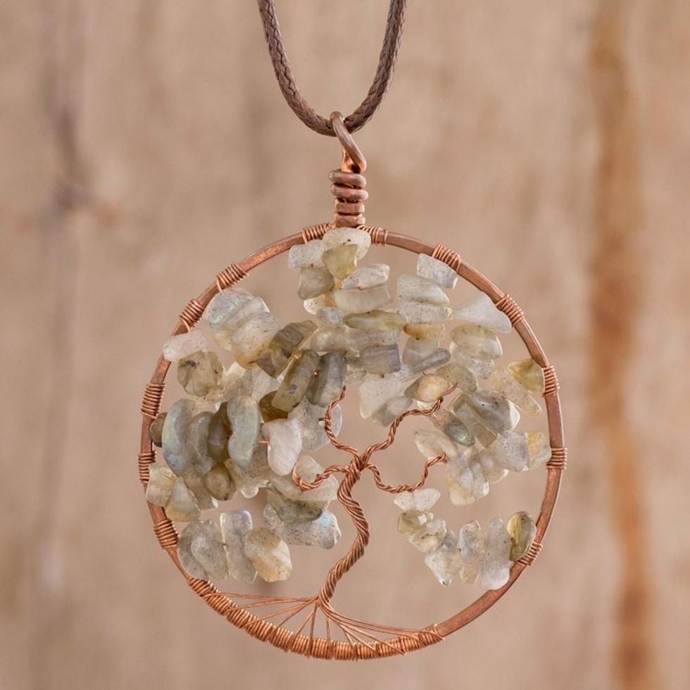 Natural Labradorite Gemstone Tree Pisces Pendant Necklace 'Pisces Tree of Life'