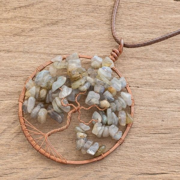 Alternate image for Natural Labradorite Gemstone Tree Pisces Pendant Necklace Pisces Tree of Life