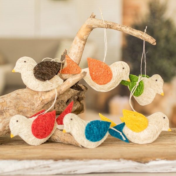 Alternate image for Assorted Natural Fiber Dove Ornaments Set of 6 Colorful Messengers of Peace