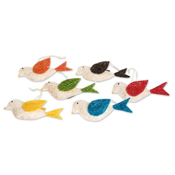 Alternate image for Assorted Natural Fiber Dove Ornaments Set of 6 Colorful Messengers of Peace