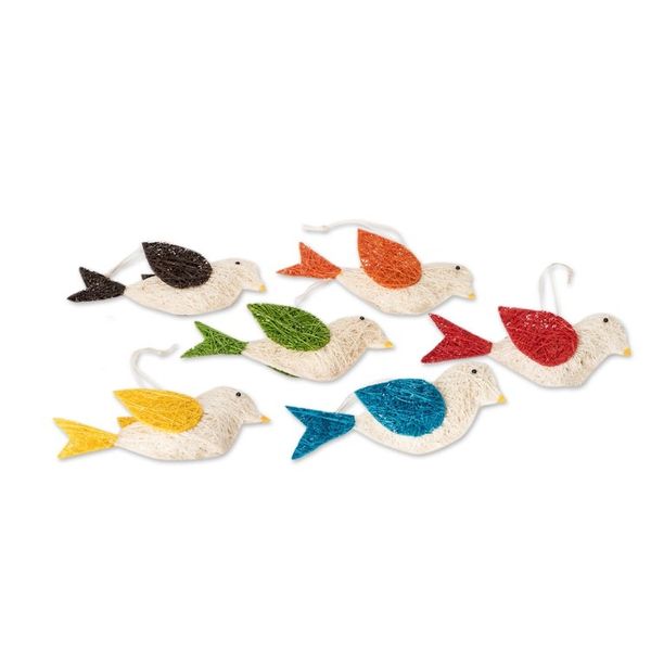 Alternate image for Assorted Natural Fiber Dove Ornaments Set of 6 Colorful Messengers of Peace