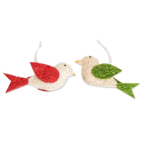 Alternate image for Assorted Natural Fiber Dove Ornaments Set of 6 Colorful Messengers of Peace