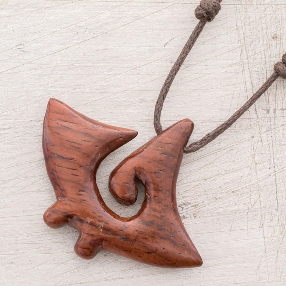 Swirl Pattern Estoraque Wood Pendant Necklace 'Estoraque Swirl Figure'