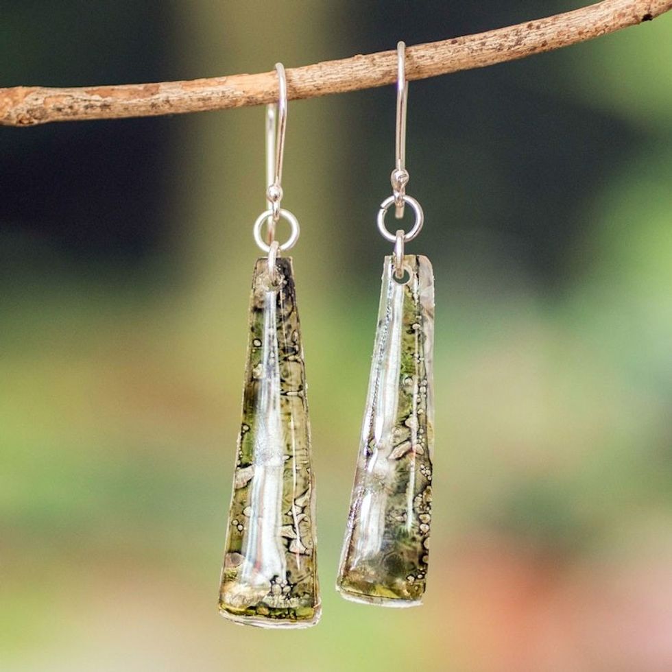 Recycled CD Dangle Earrings in Green from Guatemala 'Peaceful Life in Green'
