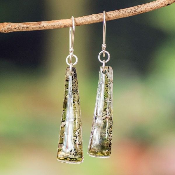Alternate image for Recycled CD Dangle Earrings in Green from Guatemala Peaceful Life in Green