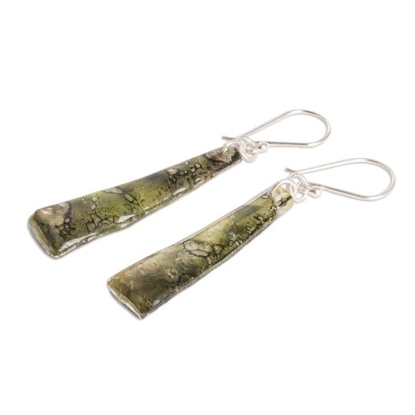 Alternate image for Recycled CD Dangle Earrings in Green from Guatemala Peaceful Life in Green