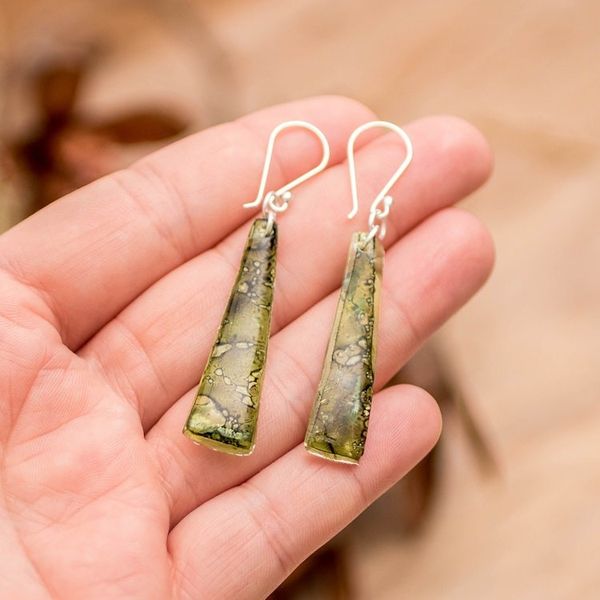 Alternate image for Recycled CD Dangle Earrings in Green from Guatemala Peaceful Life in Green