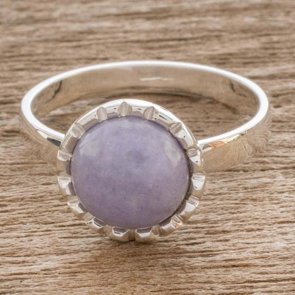 Sterling Silver Ring with a Lilac Jade Circle 'Lilac Moon'