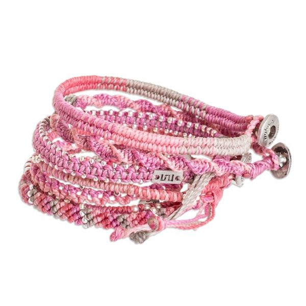 Alternate image for Glass Beaded Macrame Bracelets in Fuchsia Set of 7 Boho Histories in Fuchsia
