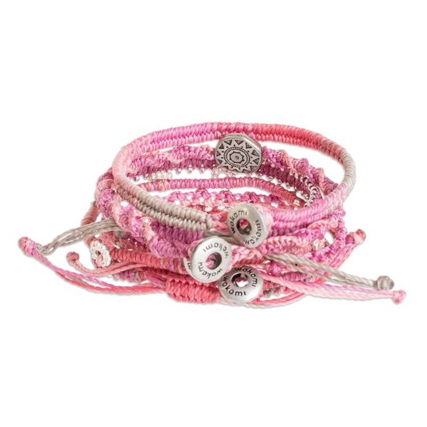 Alternate image for Glass Beaded Macrame Bracelets in Fuchsia Set of 7 Boho Histories in Fuchsia