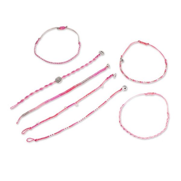 Alternate image for Glass Beaded Macrame Bracelets in Fuchsia Set of 7 Boho Histories in Fuchsia