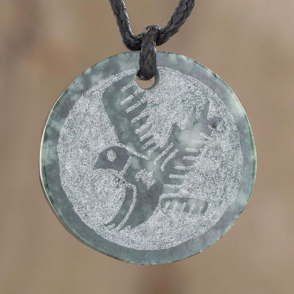 Hand-Carved Jade Eagle Pendant Necklace from Guatemala 'Tz'ikin Eagle'