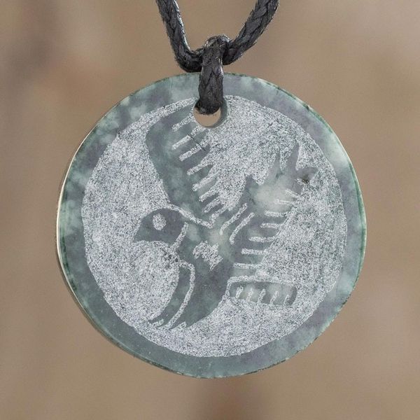 Alternate image for Hand-Carved Jade Eagle Pendant Necklace from Guatemala Tzikin Eagle